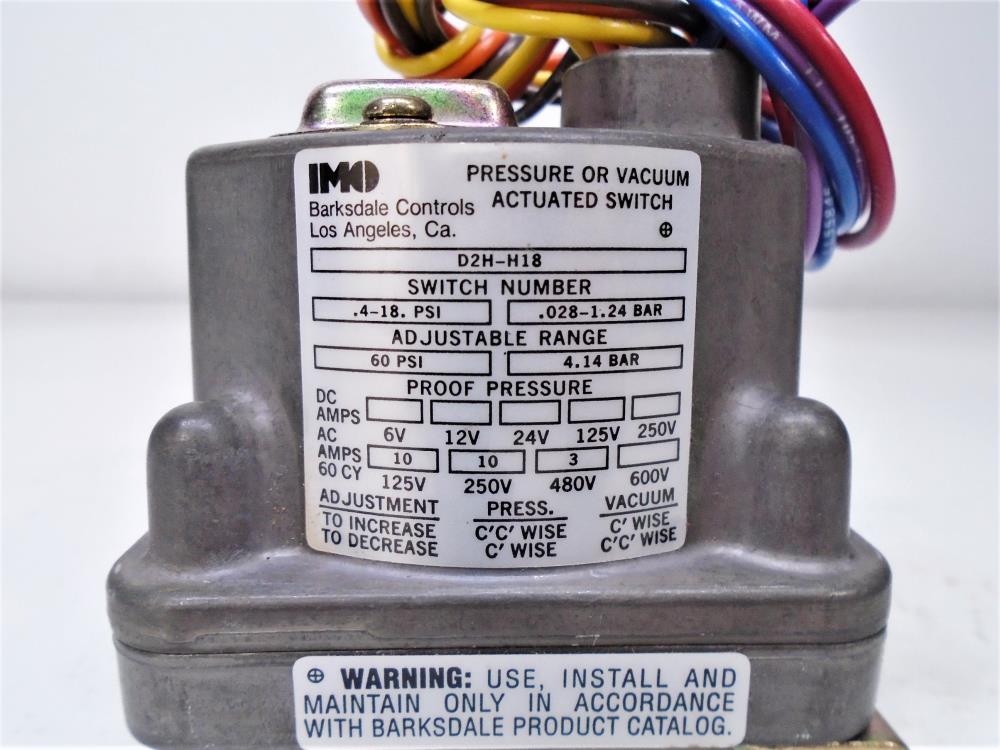 IMO Barksdale D2H-H18 Pressure or Vacuum Actuated Switch
